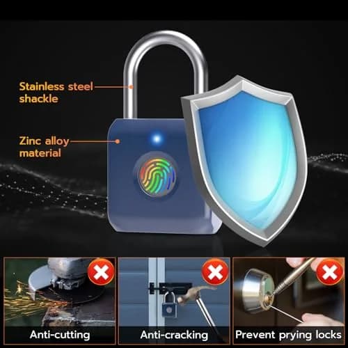 Pothunder Biometric Fingerprint Padlock Blue | Keyless USB Rechargeable Lock for Gym Lockers, Luggage, Backpacks thumbnail 7