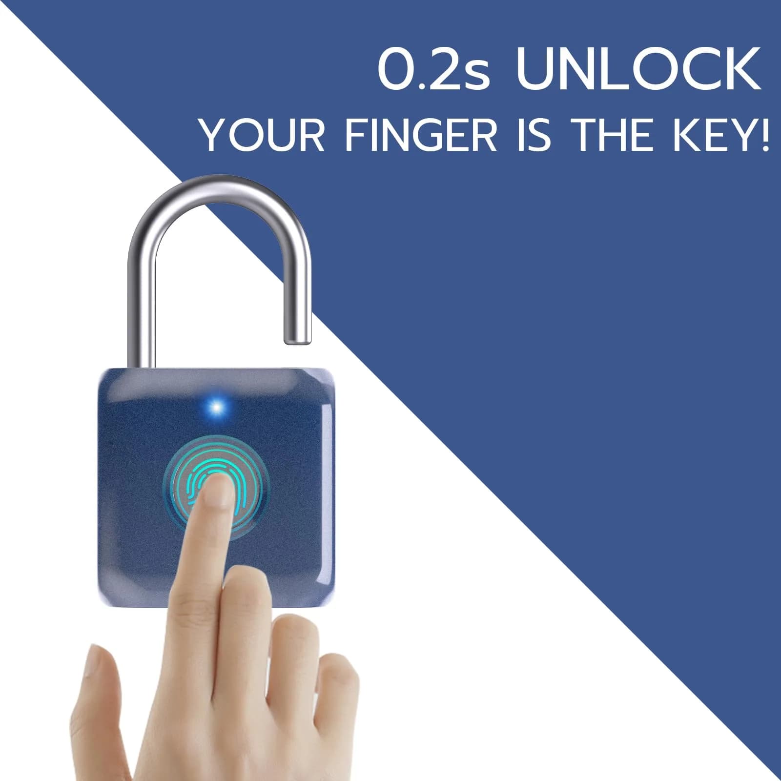 Pothunder Biometric Fingerprint Padlock Blue | Keyless USB Rechargeable Lock for Gym Lockers, Luggage, Backpacks - view 2