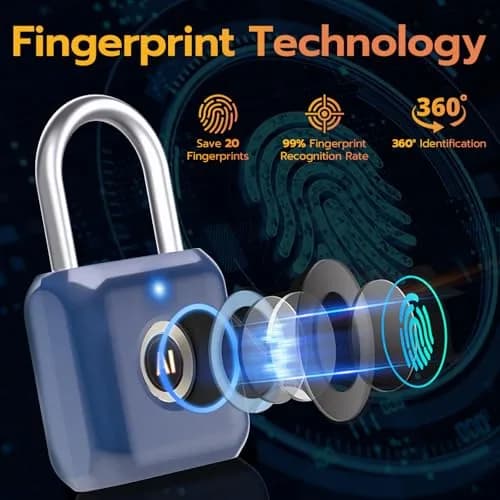 Pothunder Biometric Fingerprint Padlock Blue | Keyless USB Rechargeable Lock for Gym Lockers, Luggage, Backpacks thumbnail 3