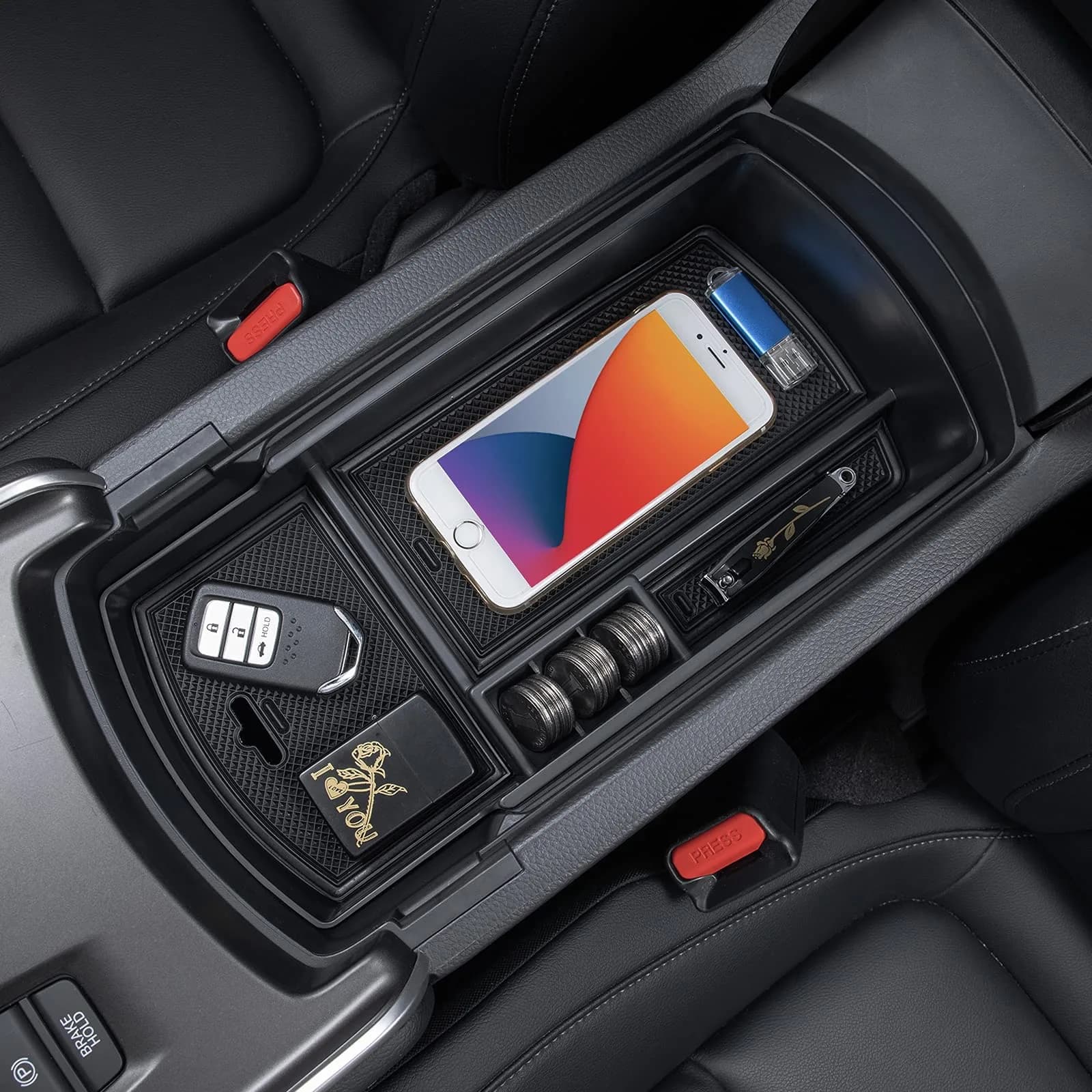 PIMCAR Center Console Organizer for Honda Accord 2018 2022 ABS Plastic Material | Extra Storage & Cord Routing — 2018-2022 Accord Black