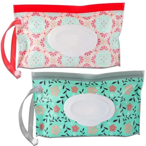 FEBSNOW 2 Pack Baby Wipe Dispenser, Portable Refillable Wet Wipe Holder | Keeps Wipes Moist for On-the-Go thumbnail 1
