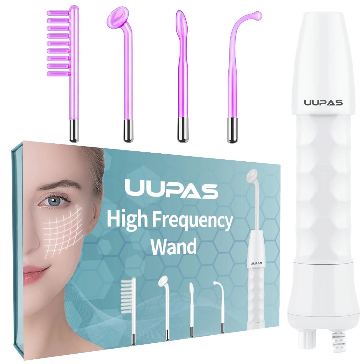 UUPAS High Frequency Facial Wand with 4 Violet Glass Electrodes | Portable Handheld Skin Therapy Device — Violet