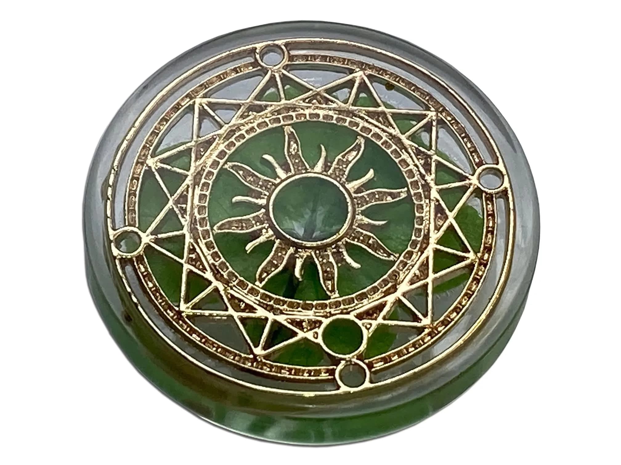 Kin-Hebi Four Leaf Clover Good Luck Pocket Token 1.25” | Preserved Lucky Charm with Metal Ornament — Magic Circle of the Sun