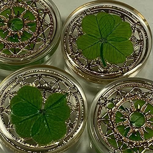 Kin-Hebi Four Leaf Clover Good Luck Pocket Token 1.25” | Preserved Lucky Charm with Metal Ornament thumbnail 5
