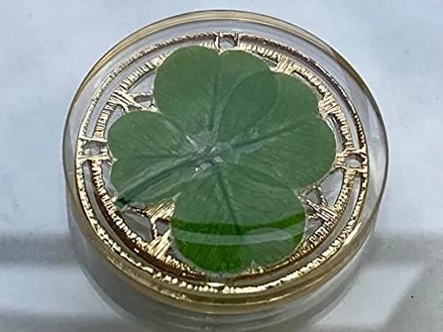 Kin-Hebi Four Leaf Clover Good Luck Pocket Token 1.25” | Preserved Lucky Charm with Metal Ornament thumbnail 2