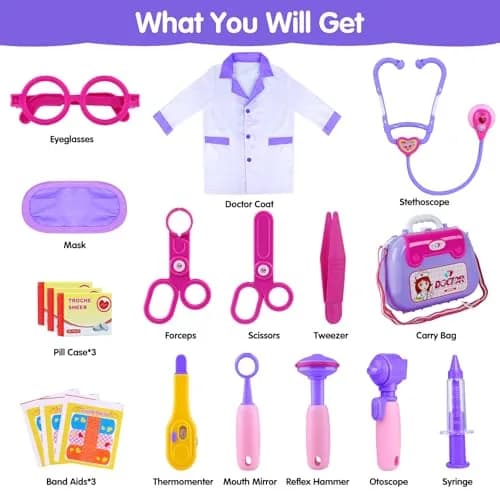 GINMIC Doctor Kit for Kids 3-7 | 22 Pieces Pretend Play Medical Set with Costume & Heartbeat Sound thumbnail 2