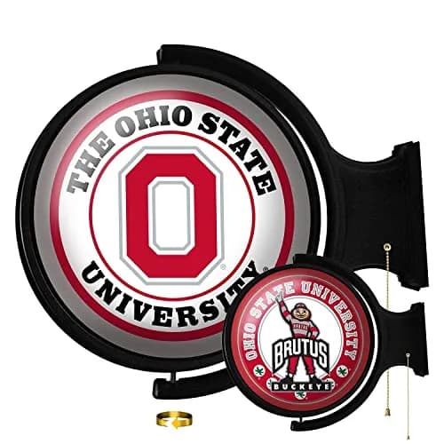 The Fan-Brand Ohio State Buckeyes Round Rotating Lighted Wall Sign 21"L x 23"W x 5"H | College Sports Decor for Fan Cave & Garage thumbnail 1