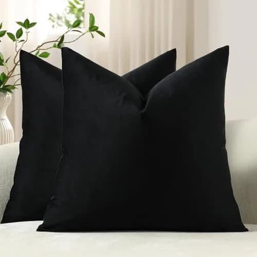 DEZENE Euro Sham Covers 26x26 in Black | Luxurious Velvet Square Pillow Cases (26x26 inches) thumbnail 1