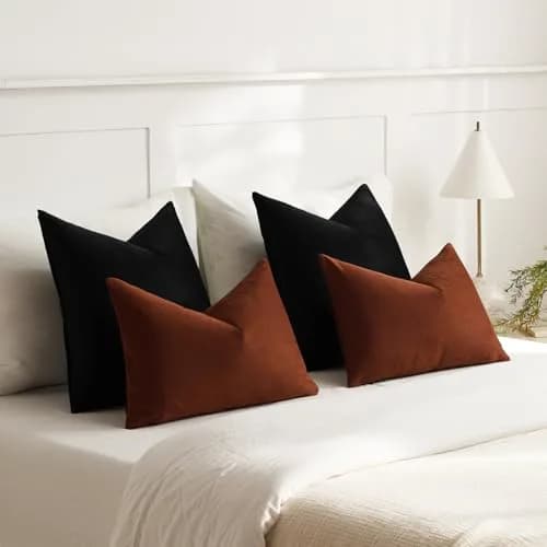 DEZENE Euro Sham Covers 26x26 in Black | Luxurious Velvet Square Pillow Cases (26x26 inches) thumbnail 5
