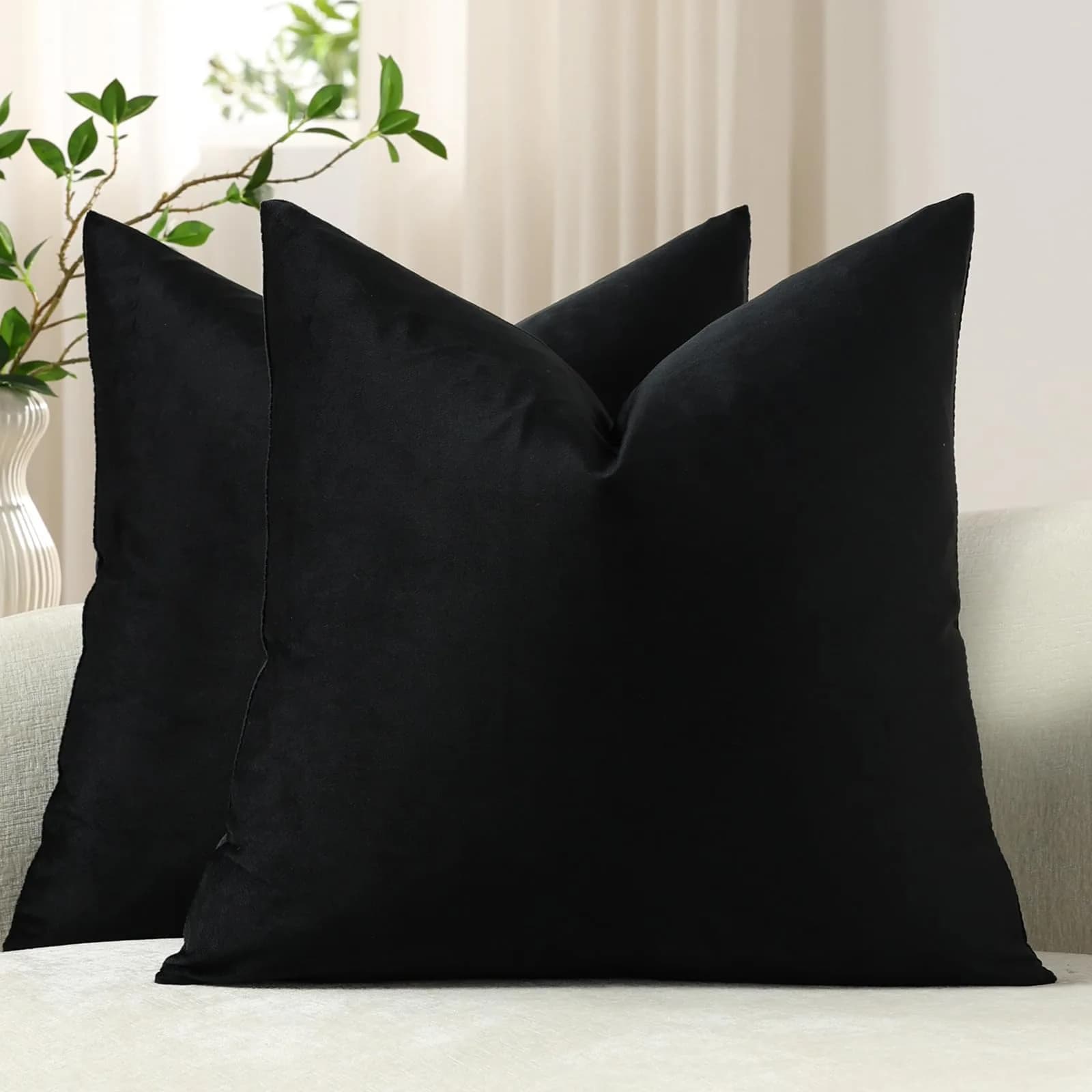 DEZENE Euro Sham Covers 26x26 in Black | Luxurious Velvet Square Pillow Cases (26x26 inches)