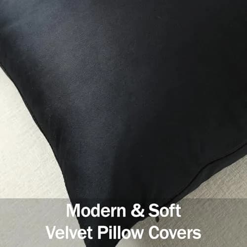 DEZENE Euro Sham Covers 26x26 in Black | Luxurious Velvet Square Pillow Cases (26x26 inches) thumbnail 2
