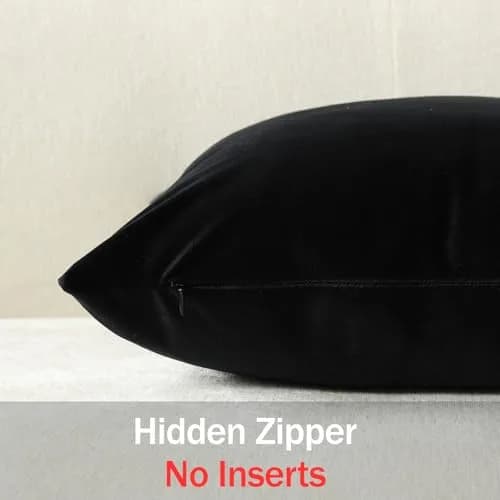DEZENE Euro Sham Covers 26x26 in Black | Luxurious Velvet Square Pillow Cases (26x26 inches) thumbnail 3