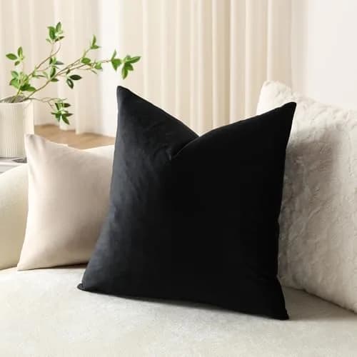 DEZENE Euro Sham Covers 26x26 in Black | Luxurious Velvet Square Pillow Cases (26x26 inches) thumbnail 4