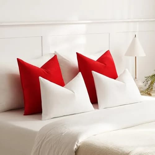 DEZENE Euro Sham Covers 26x26 Christmas Red | Luxurious Velvet Square Pillow Cases thumbnail 5