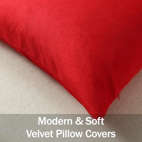 DEZENE Euro Sham Covers 26x26 Christmas Red | Luxurious Velvet Square Pillow Cases thumbnail 2