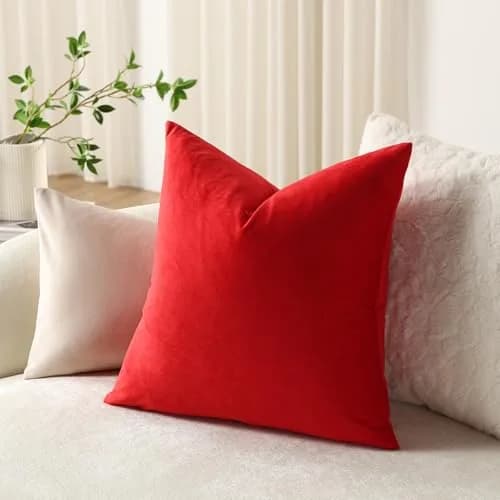 DEZENE Euro Sham Covers 26x26 Christmas Red | Luxurious Velvet Square Pillow Cases thumbnail 4