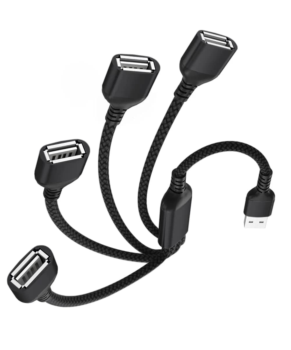 Elebase 1ft 4-Port USB-A Splitter Cable | Connect More Peripherals Instantly — Black