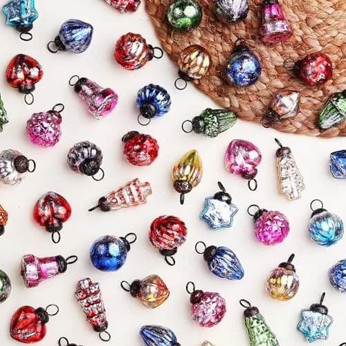 Indian Shelf Retro Distress Glass Christmas Tree Ornaments 25 Pieces (1.5 inches / 3.81 cm) thumbnail 1