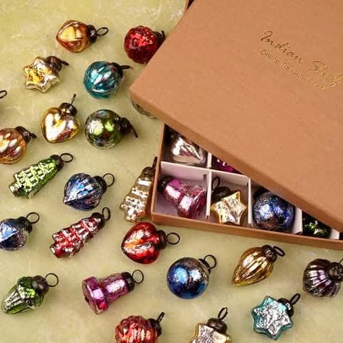 Indian Shelf Retro Distress Glass Christmas Tree Ornaments 25 Pieces (1.5 inches / 3.81 cm) thumbnail 8