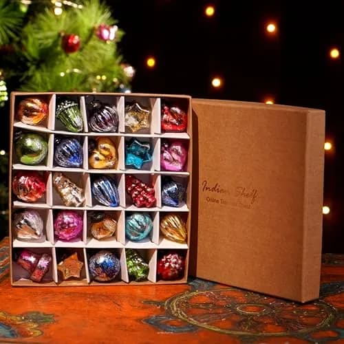 Indian Shelf Retro Distress Glass Christmas Tree Ornaments 25 Pieces (1.5 inches / 3.81 cm) thumbnail 2