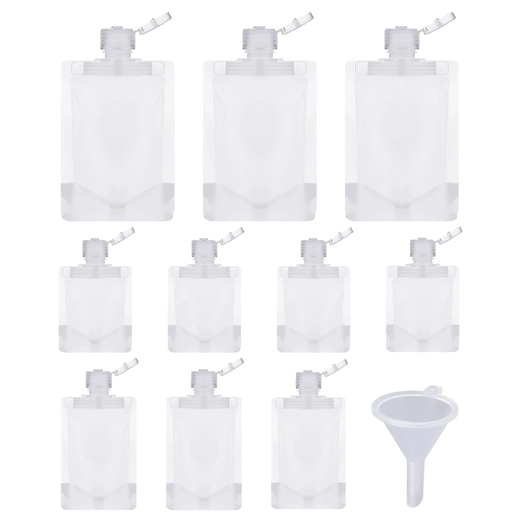 CKLJTL Portable Travel Fluid Makeup Packing Bag 10 Pcs (30ml, 50ml, 100ml) | Refillable Cosmetic Pouch Set — White