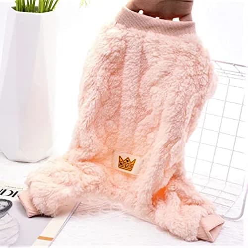 Loyanyy Plush Dog Pajamas for Cold Weather | Soft & Warm Pet Jumpsuit in Pink, X-Large thumbnail 2