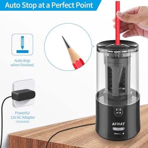 AFMAT PSA6 Electric Long Point Pencil Sharpener for Artist, Fast Sharpen & Auto Stop, 8-17mm Super Long Point, Professional Artist Plug-in for φ6-12mm Pencils thumbnail 5