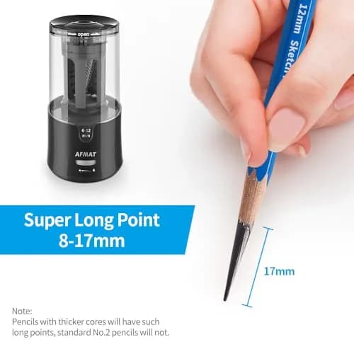 AFMAT PSA6 Electric Long Point Pencil Sharpener for Artist, Fast Sharpen & Auto Stop, 8-17mm Super Long Point, Professional Artist Plug-in for φ6-12mm Pencils thumbnail 2