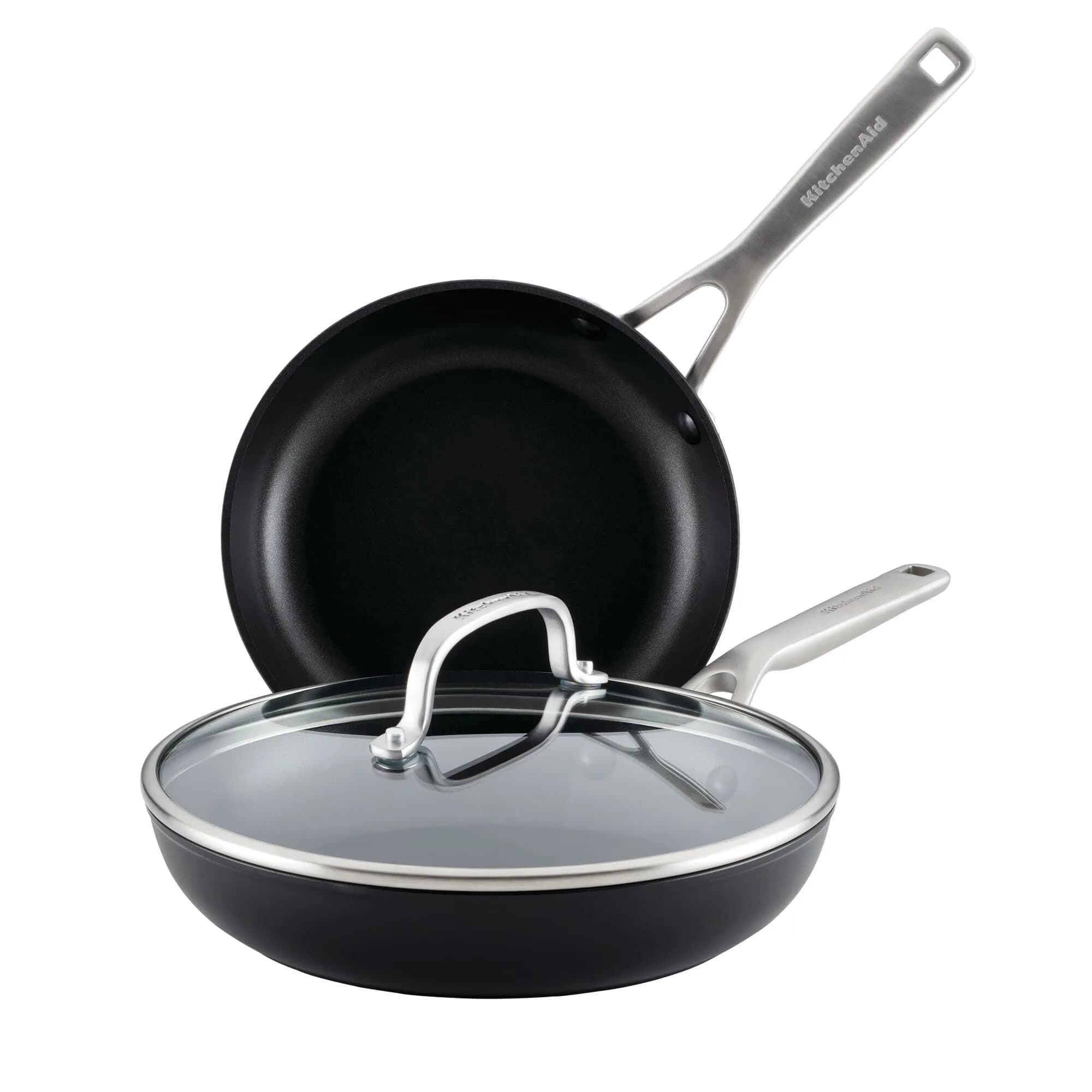 KitchenAid Hard Anodized Induction Nonstick Frying Pan Set With Lid, 8 & 10 Inch Skillets, 2.27 kg (5 lb) | Durable, Even Heating, Dishwasher & Oven Safe — Matte Black