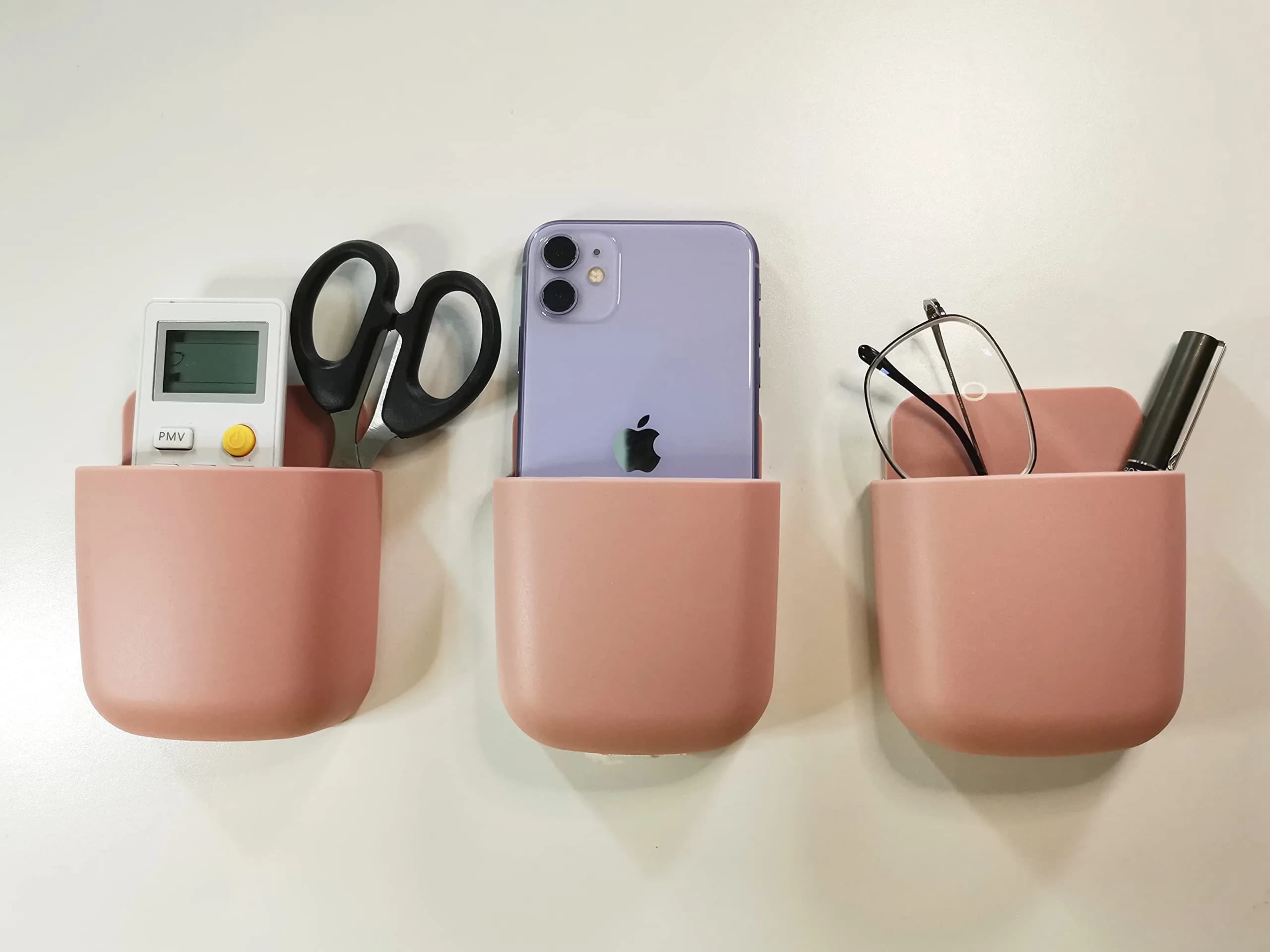 LVYOUIF Pink 3 Pack Remote Control Holder Wall Mount | Organizer for Phones, Pens, Office Supplies - view 2