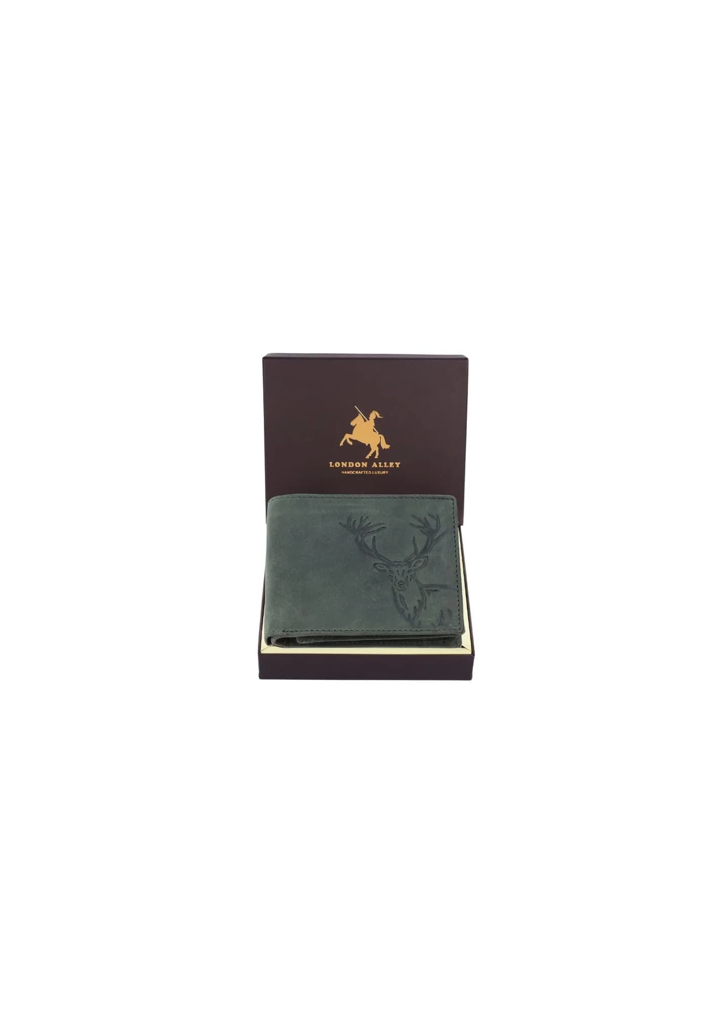 LONDON ALLEY Vintage Green Bi-Fold Leather Wallet | RFID Blocking, Genuine Leather, 14 Pockets - main product image