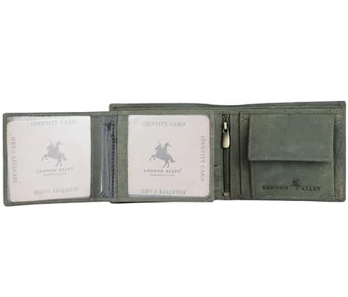 LONDON ALLEY Vintage Green Bi-Fold Leather Wallet | RFID Blocking, Genuine Leather, 14 Pockets thumbnail 4