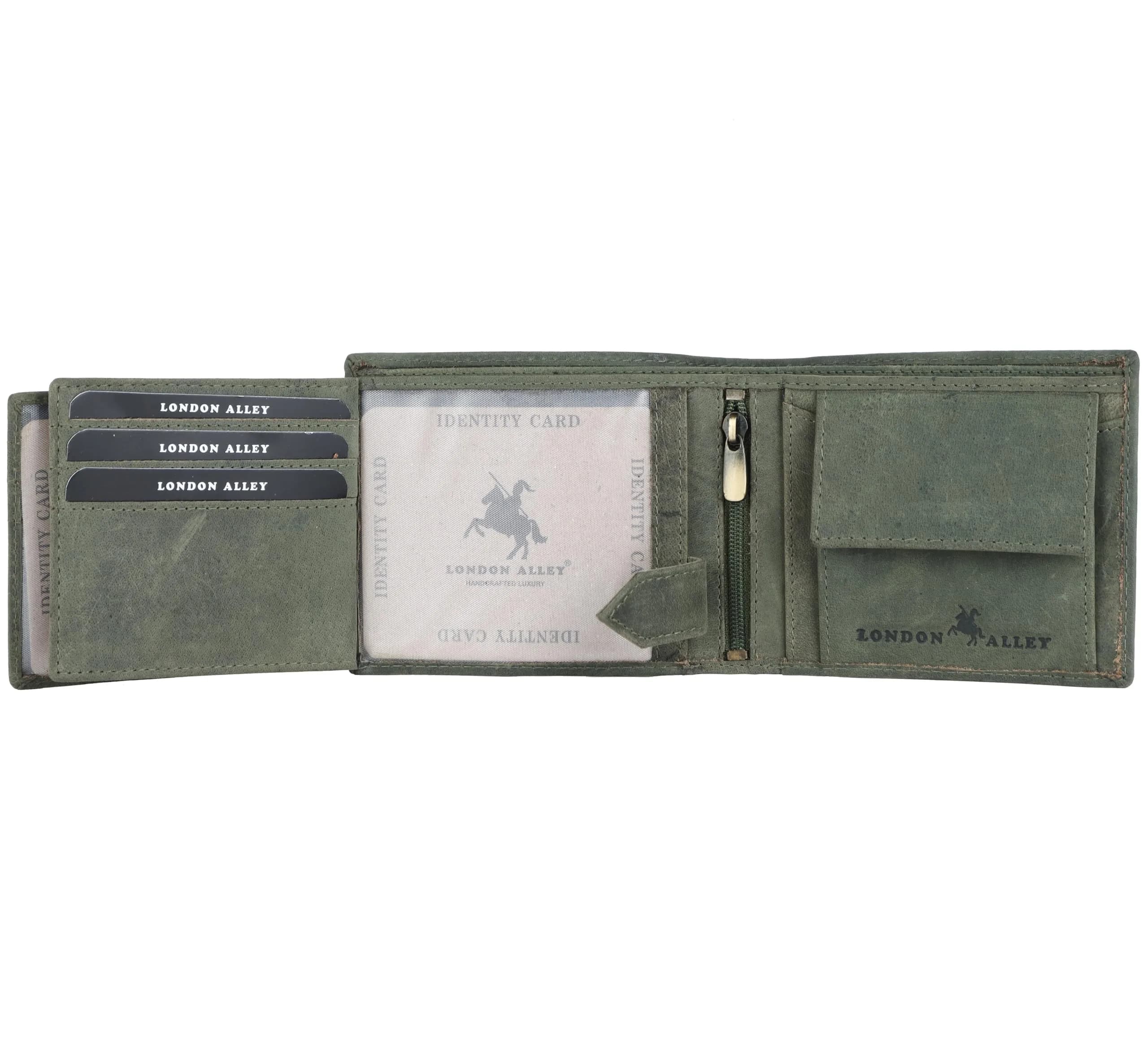 LONDON ALLEY Vintage Green Bi-Fold Leather Wallet | RFID Blocking, Genuine Leather, 14 Pockets - view 5