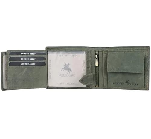 LONDON ALLEY Vintage Green Bi-Fold Leather Wallet | RFID Blocking, Genuine Leather, 14 Pockets thumbnail 5