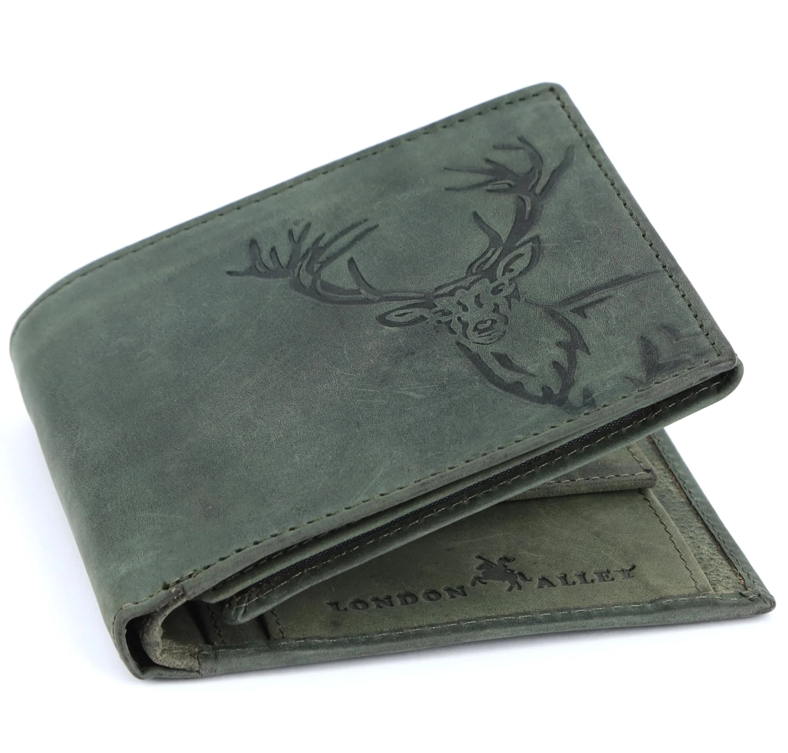 LONDON ALLEY Vintage Green Bi-Fold Leather Wallet | RFID Blocking, Genuine Leather, 14 Pockets - view 2
