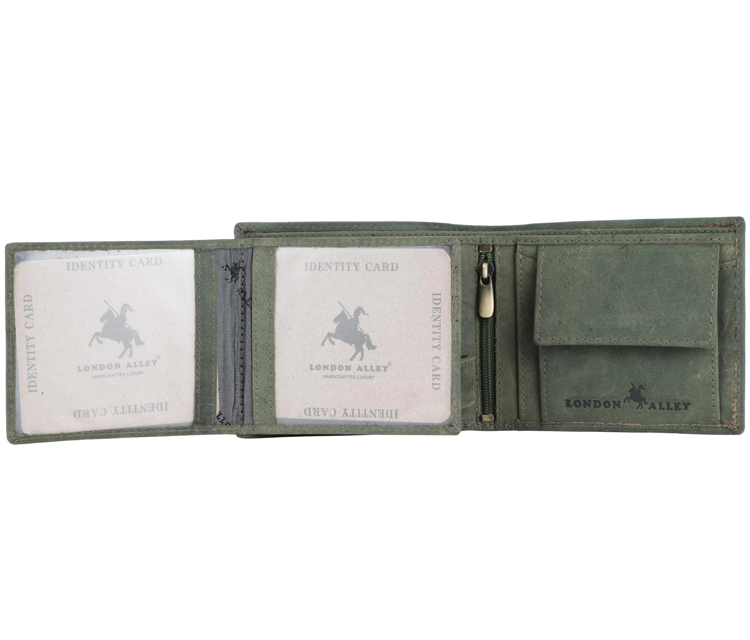 LONDON ALLEY Vintage Green Bi-Fold Leather Wallet | RFID Blocking, Genuine Leather, 14 Pockets - view 4
