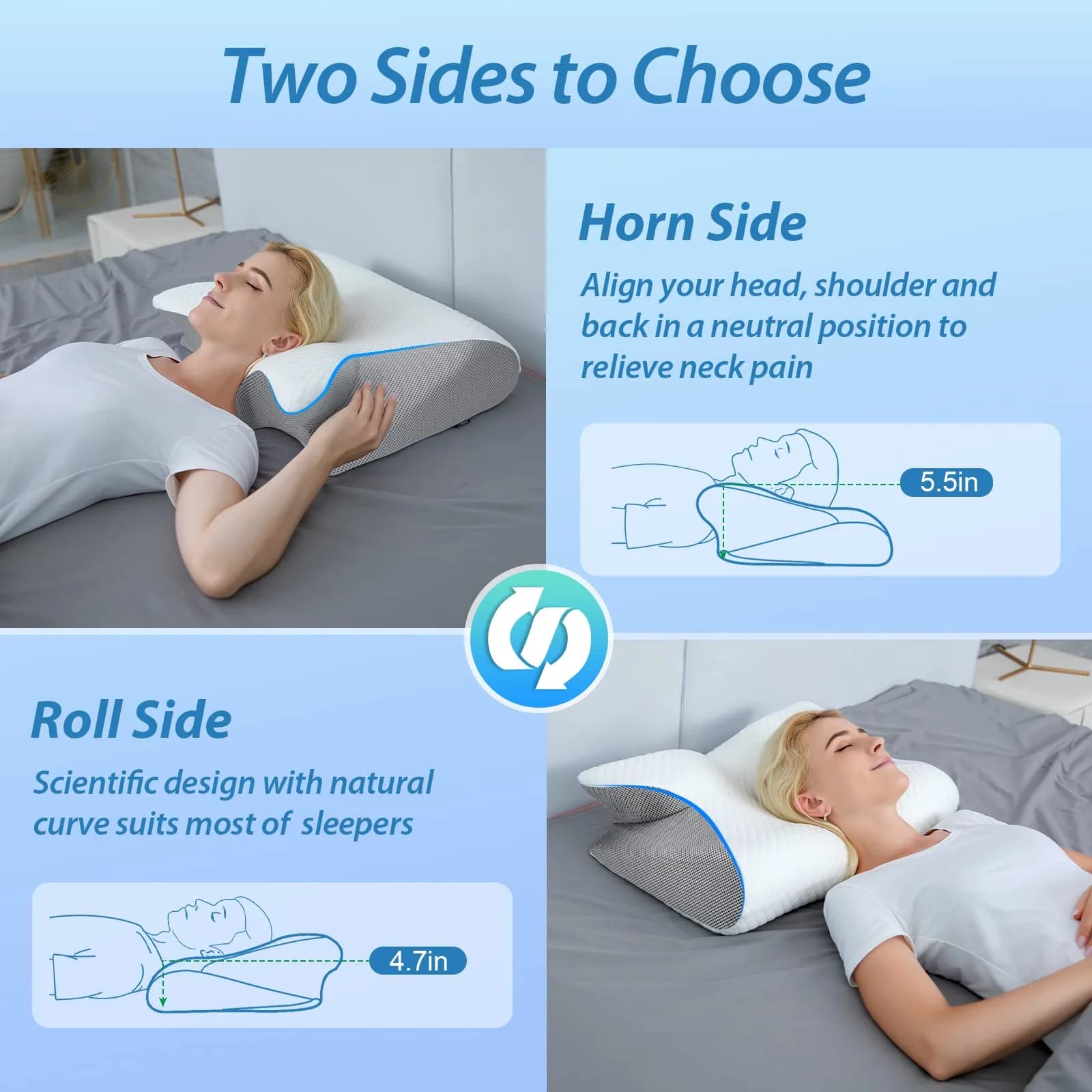 HOMCA Memory Foam Cervical Pillow 60cm (23.6") x 40cm (15.7") x 12cm (4.7") | CertiPUR-US Certified for Neck Pain Relief - view 4