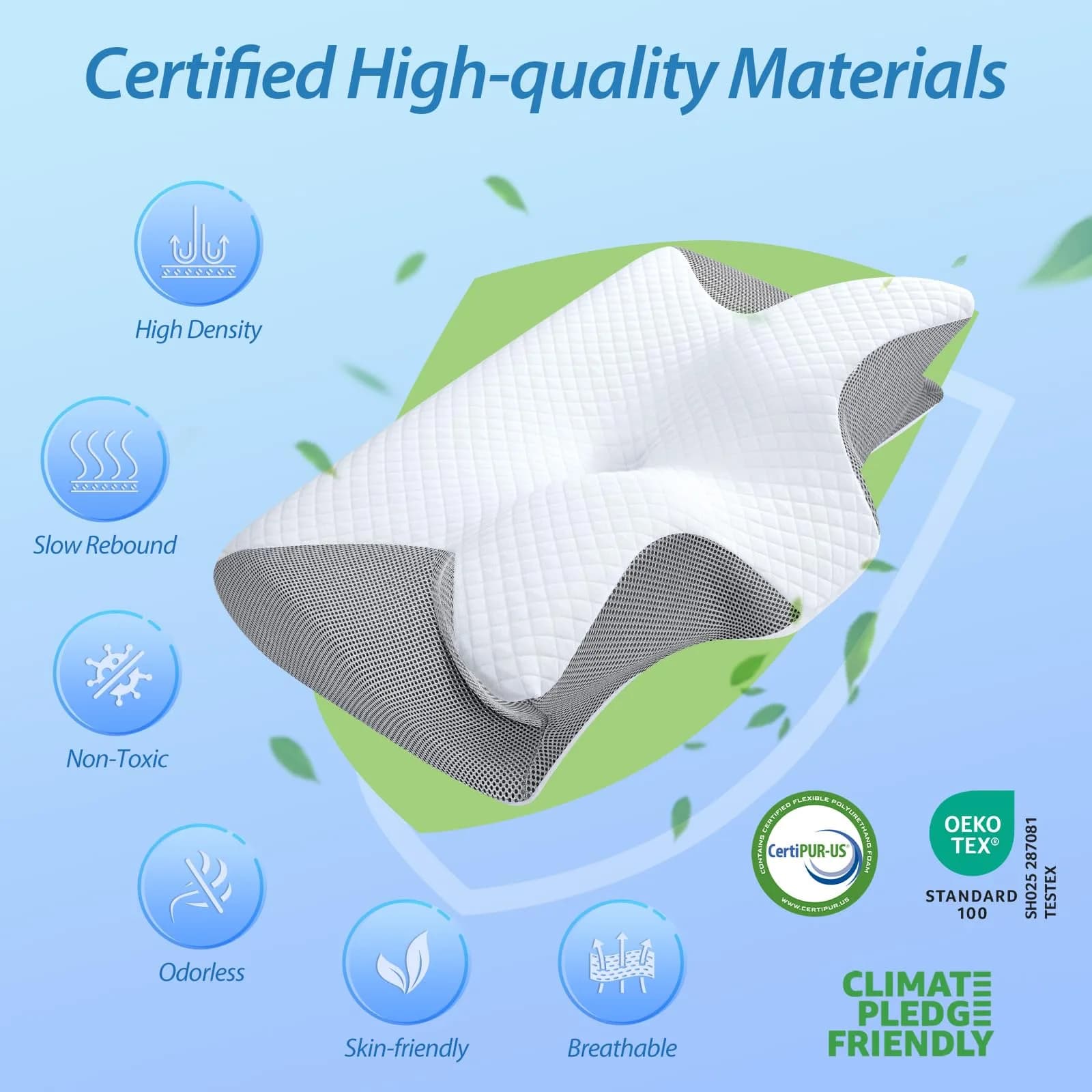 HOMCA Memory Foam Cervical Pillow 60cm (23.6") x 40cm (15.7") x 12cm (4.7") | CertiPUR-US Certified for Neck Pain Relief - view 5