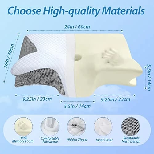 HOMCA Memory Foam Cervical Pillow 60cm (23.6") x 40cm (15.7") x 12cm (4.7") | CertiPUR-US Certified for Neck Pain Relief thumbnail 7
