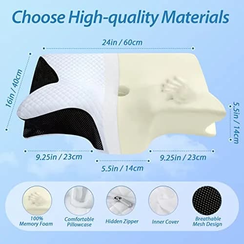 HOMCA Memory Foam Cervical Pillow 60cm (23.6 in) x 40cm (15.7 in) x 11cm/14cm (4.7/5.6 in) | Orthopedic Neck Pain Relief for All Sleepers thumbnail 3