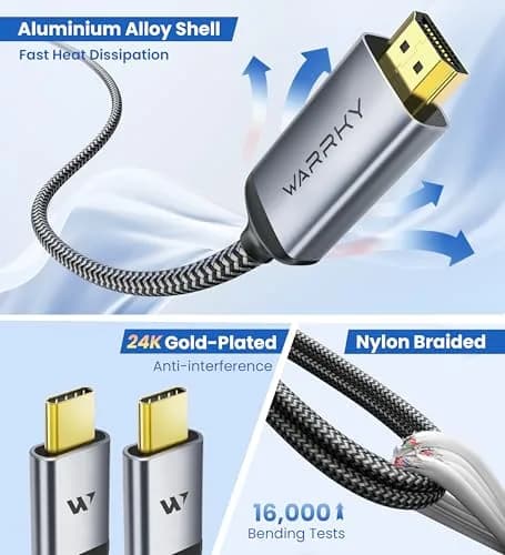 Warrky USB C to HDMI Cable 1m (3.3ft) 4K@60Hz HDR | High-Speed Data Transmission for Laptops and Phones thumbnail 6