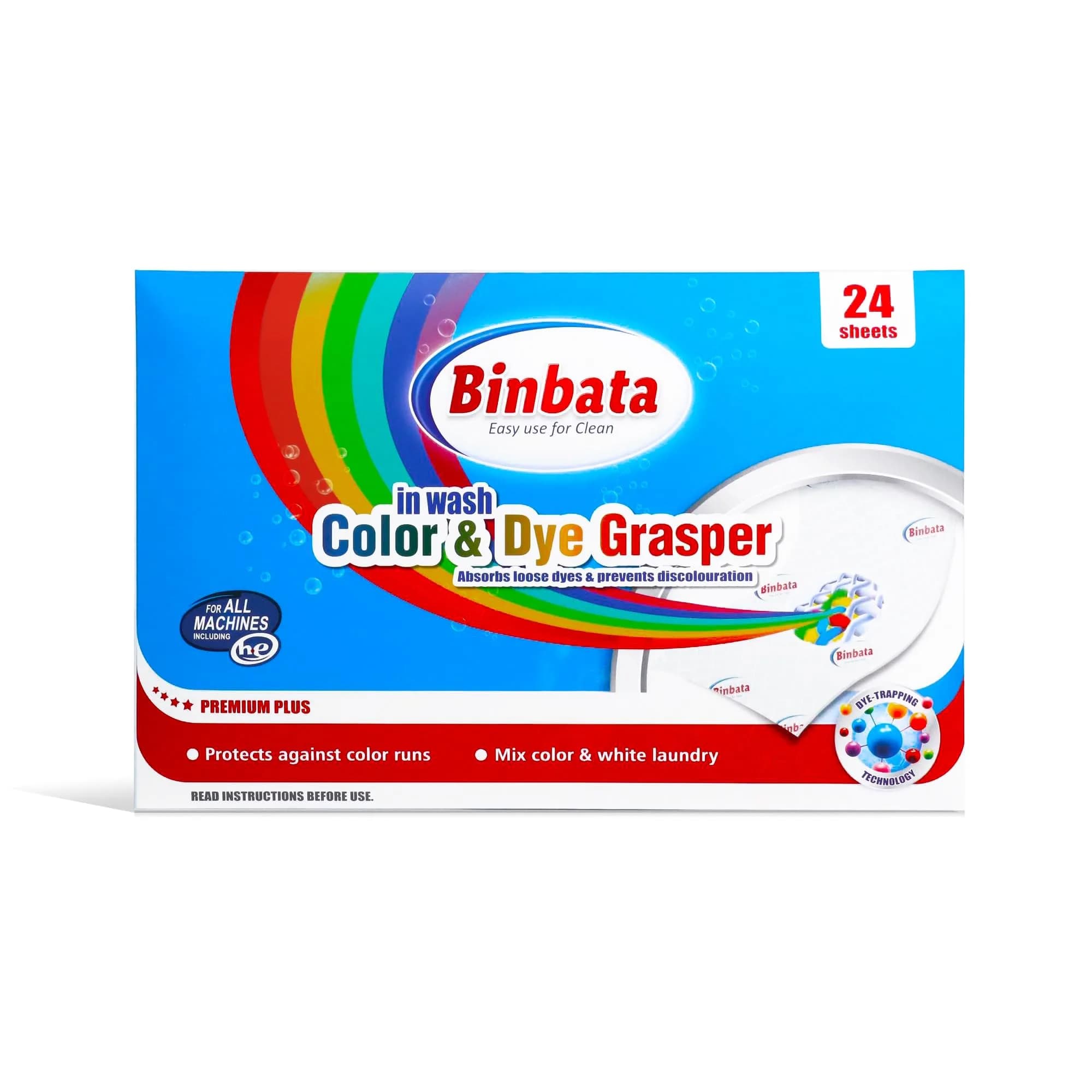 Binbata Color Grasper Laundry Sheets 24 Count | Prevents Dye Bleeding & Discoloration — White