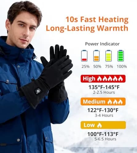 Taileluo Heated Glove Liners for Women Men XL/XXL | Rechargeable Touchscreen Winter Gloves thumbnail 5