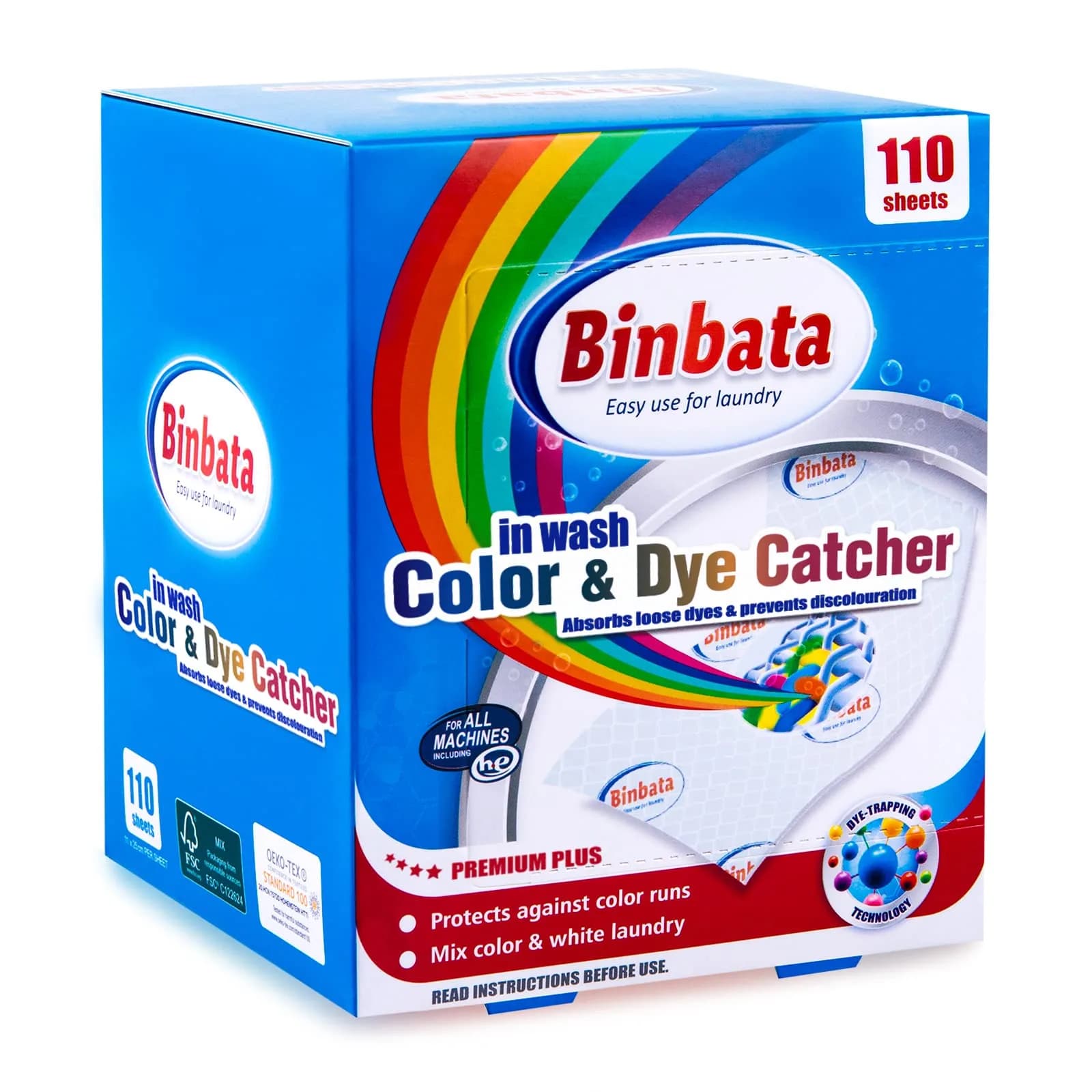 Binbata Color Grasper Sheets 110 Count | Prevents Dye Bleeding & Color Transfer — White