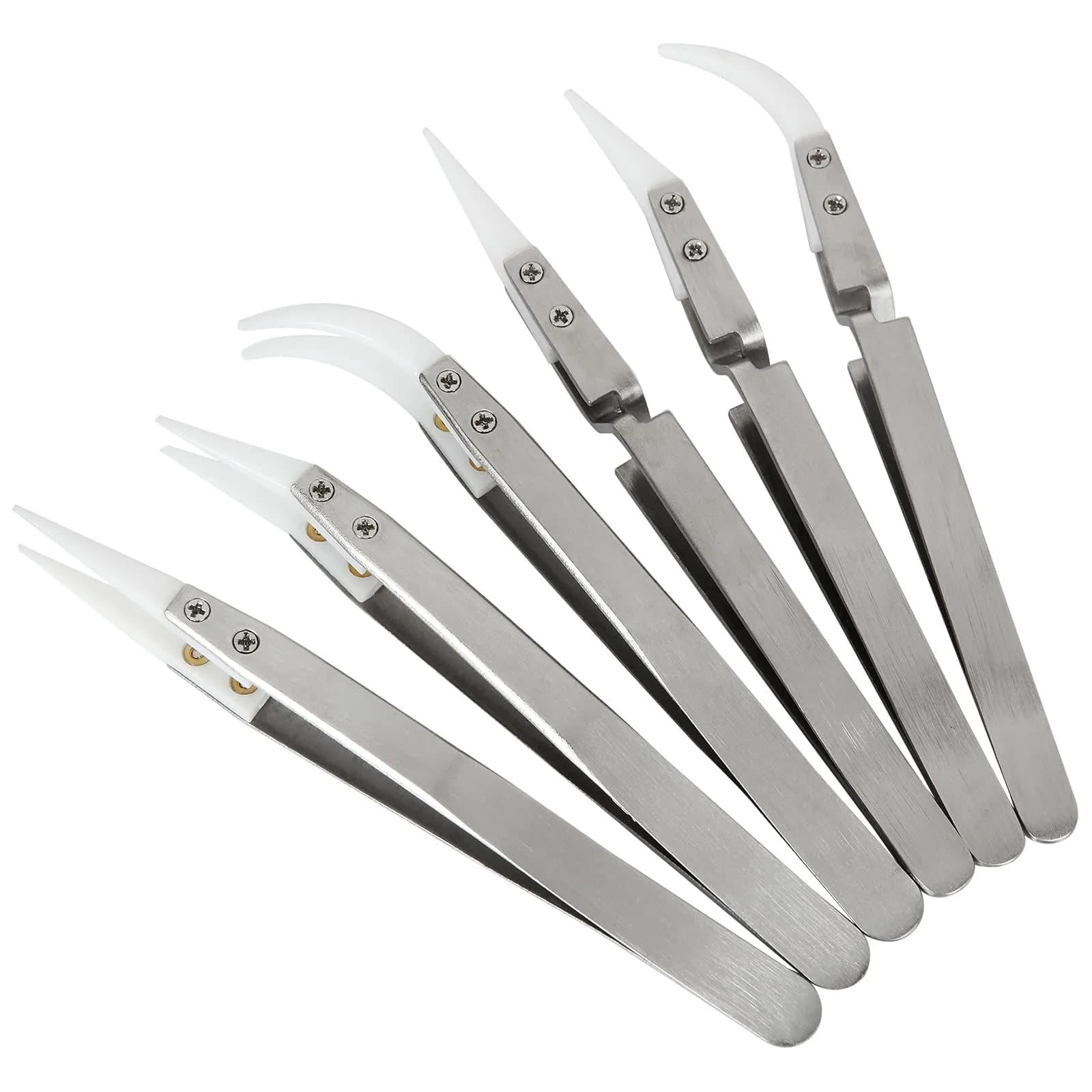 EATHEATY 6 Pcs Ceramic Reverse Tweezers Kit, Pointed Curved Tips | Precision Soldering Tool Set