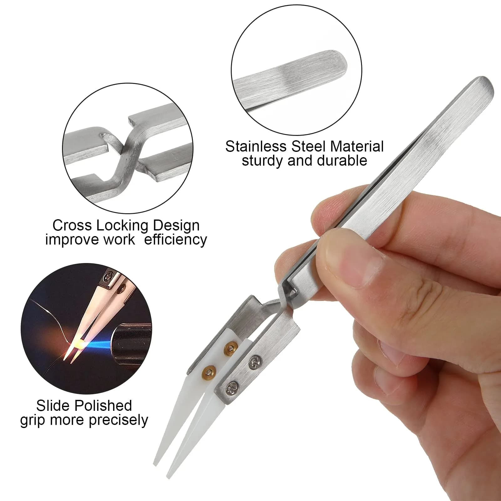 EATHEATY 6 Pcs Ceramic Reverse Tweezers Kit, Pointed Curved Tips | Precision Soldering Tool Set - view 7