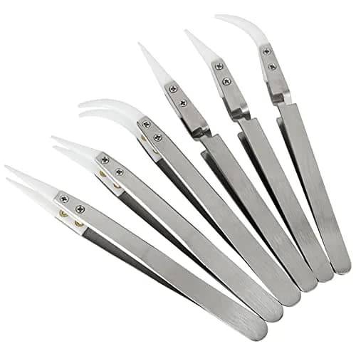 EATHEATY 6 Pcs Ceramic Reverse Tweezers Kit, Pointed Curved Tips | Precision Soldering Tool Set thumbnail 1