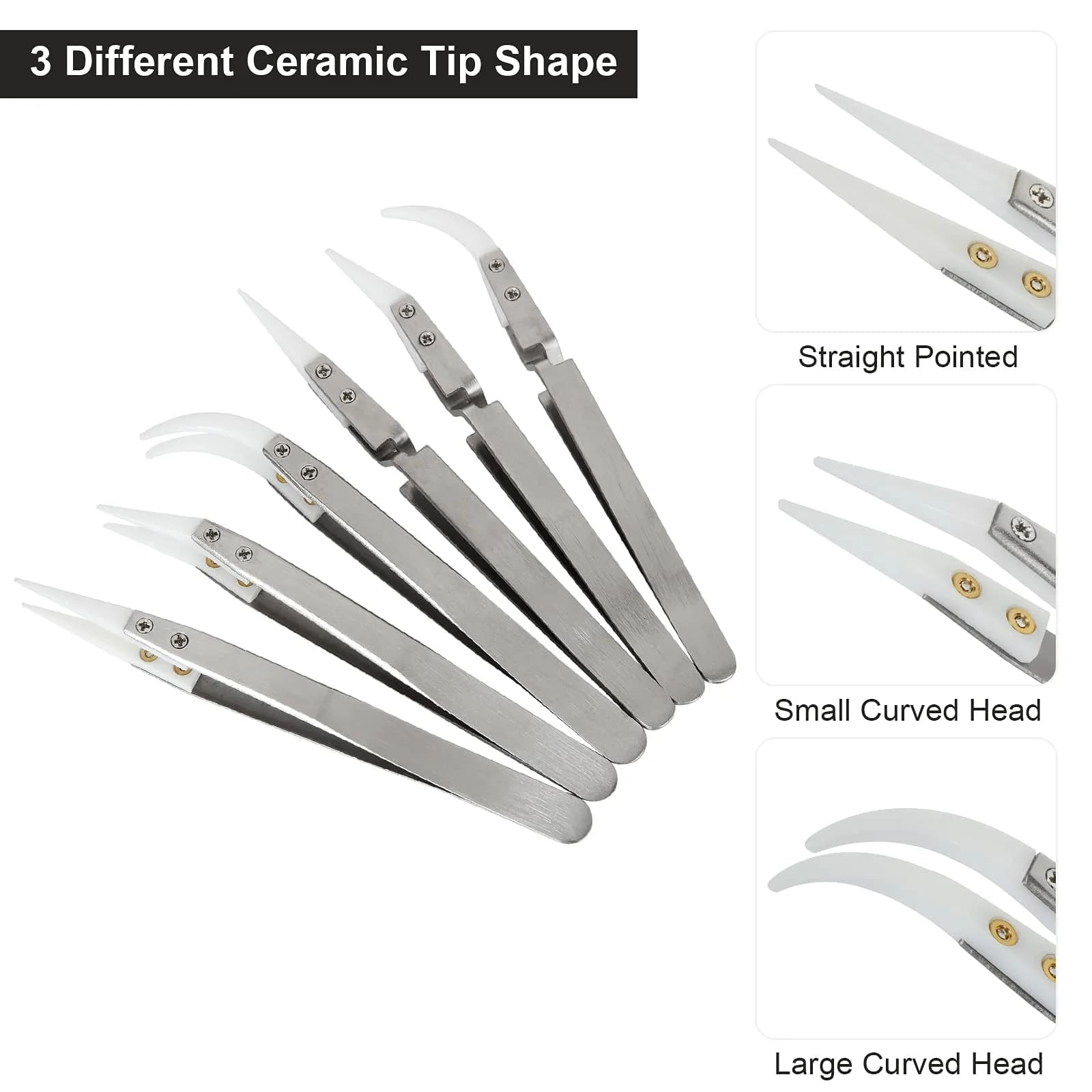 EATHEATY 6 Pcs Ceramic Reverse Tweezers Kit, Pointed Curved Tips | Precision Soldering Tool Set - view 4