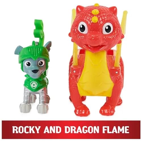 Paw Patrol Rescue Knights Rocky and Dragon Flame Action Figures Set 2 Piece Assortment | ASTM-Tested Educational Toy thumbnail 4