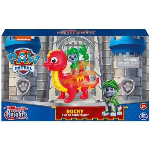 Paw Patrol Rescue Knights Rocky and Dragon Flame Action Figures Set 2 Piece Assortment | ASTM-Tested Educational Toy thumbnail 2